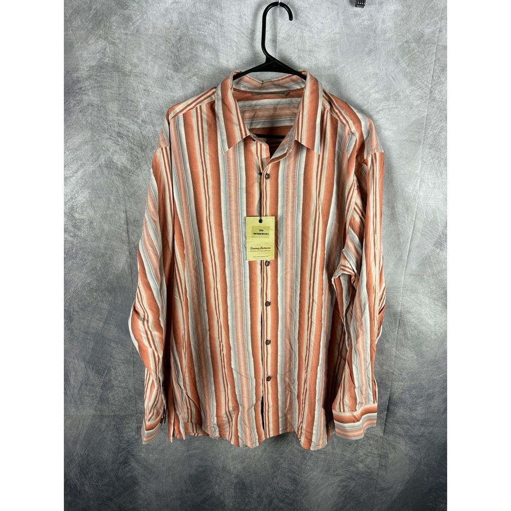 Tommy Bahama Boulevard LS Shirt Mens XL Terra Cotta Striped 100% Silk T32546 NWT